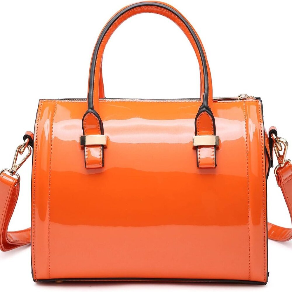 Shiny Patent Faux Leather Handbags Barrel Top Handle Purse Satchel Bag Shoulder
